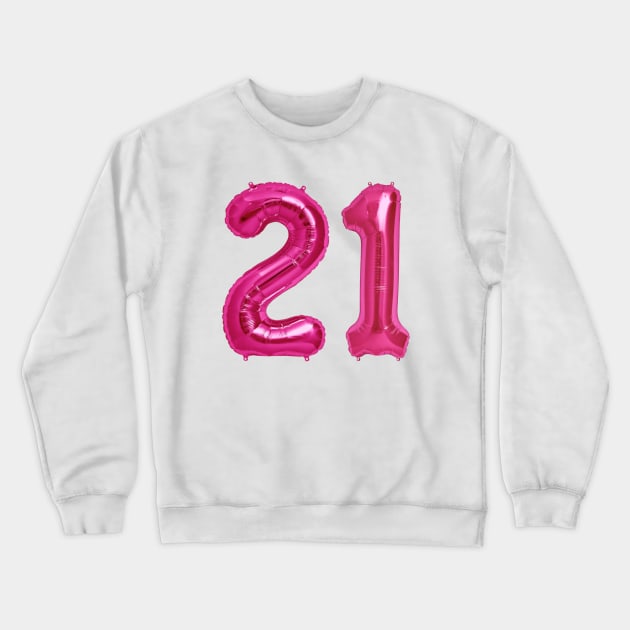 Hot Pink 21st Birthday Metallic Helium Balloons Numbers Crewneck Sweatshirt by podartist